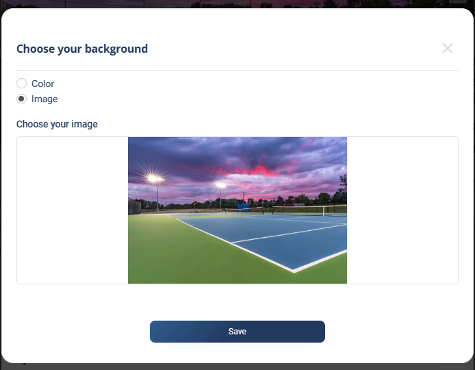 The Choose your background dialog with Color and Image options and an image preview