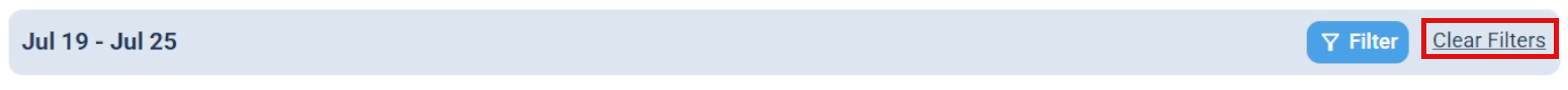 The date bar reading Jul 19 to Jul 25 with the Filter button and the Clear Filters link highlighted on the right