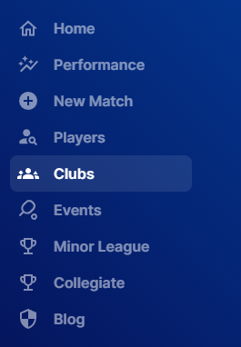 DUPR dashboard with the Clubs menu item