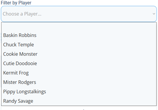 The Filter by Player dropdown used to jump to a specific player's game