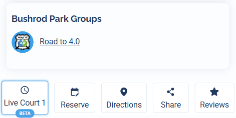 The Groups section on a venue page showing a public group with its icon and name