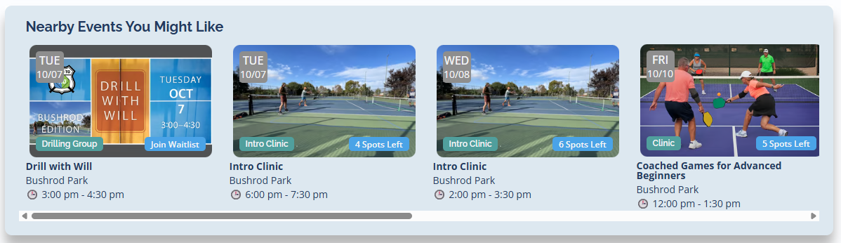 The 'Nearby Events You Might Like' section on a venue page.