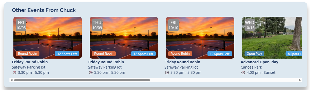 The 'Other Events From You' section at the bottom of a session page.