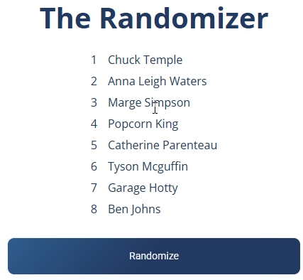 The Randomizer app shuffling the attendee list into a random order