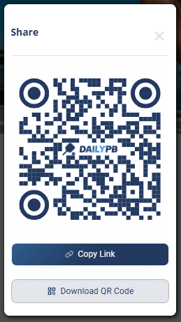 The Share popup with a QR code, a Copy Link button, and a Download QR Code button