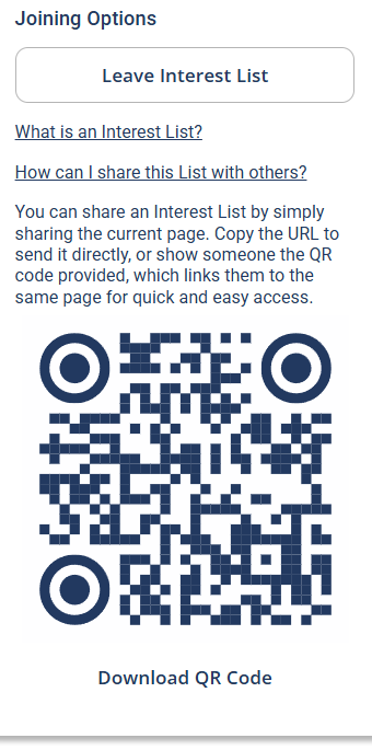 The Joining Options box expanded to show sharing instructions, a QR code, and a Download QR Code button.