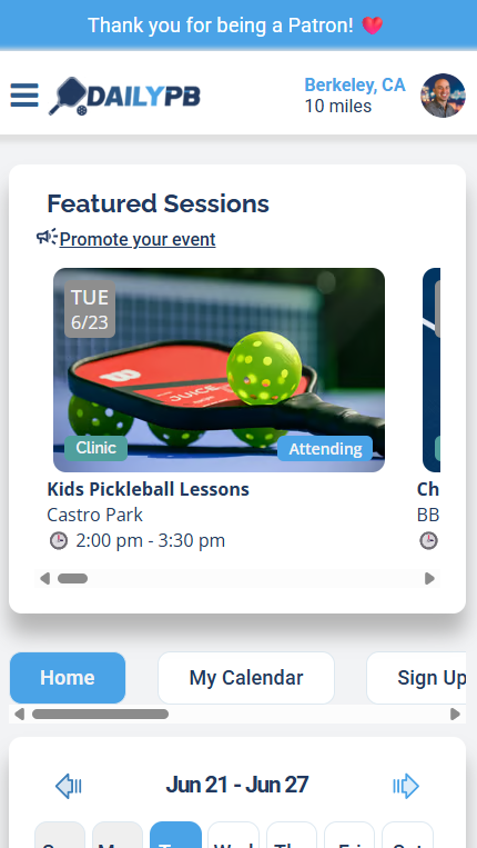 The DailyPB home screen with the profile photo in the top-right corner