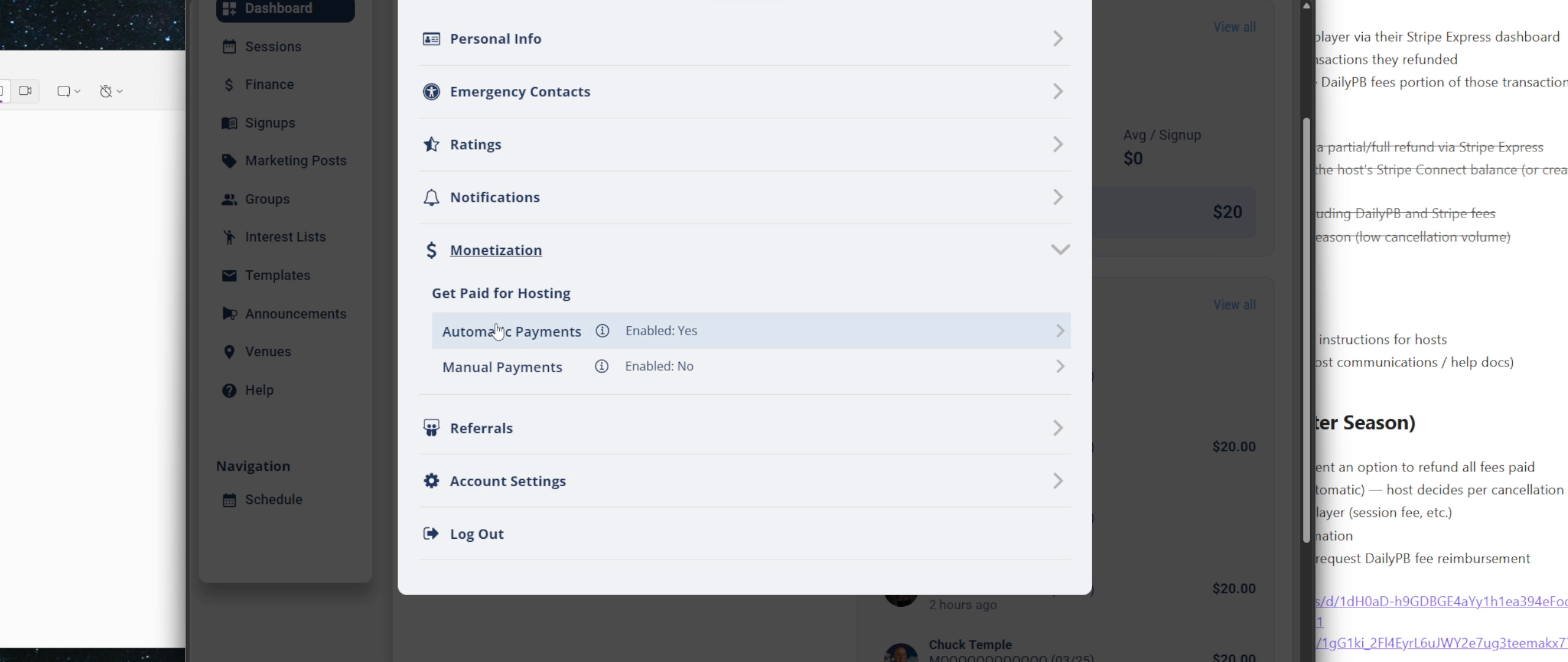 Monetization section showing Automatic Payments
