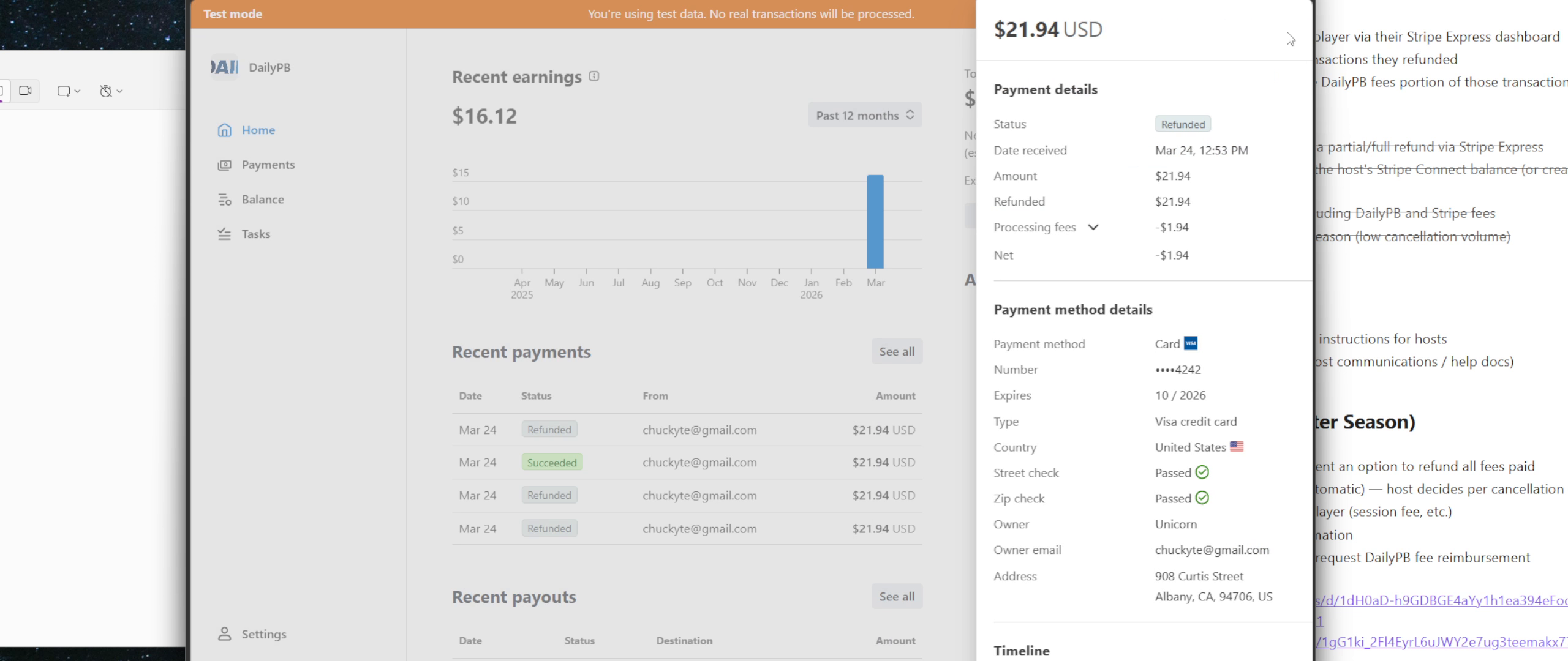 Payment detail panel showing Refunded status