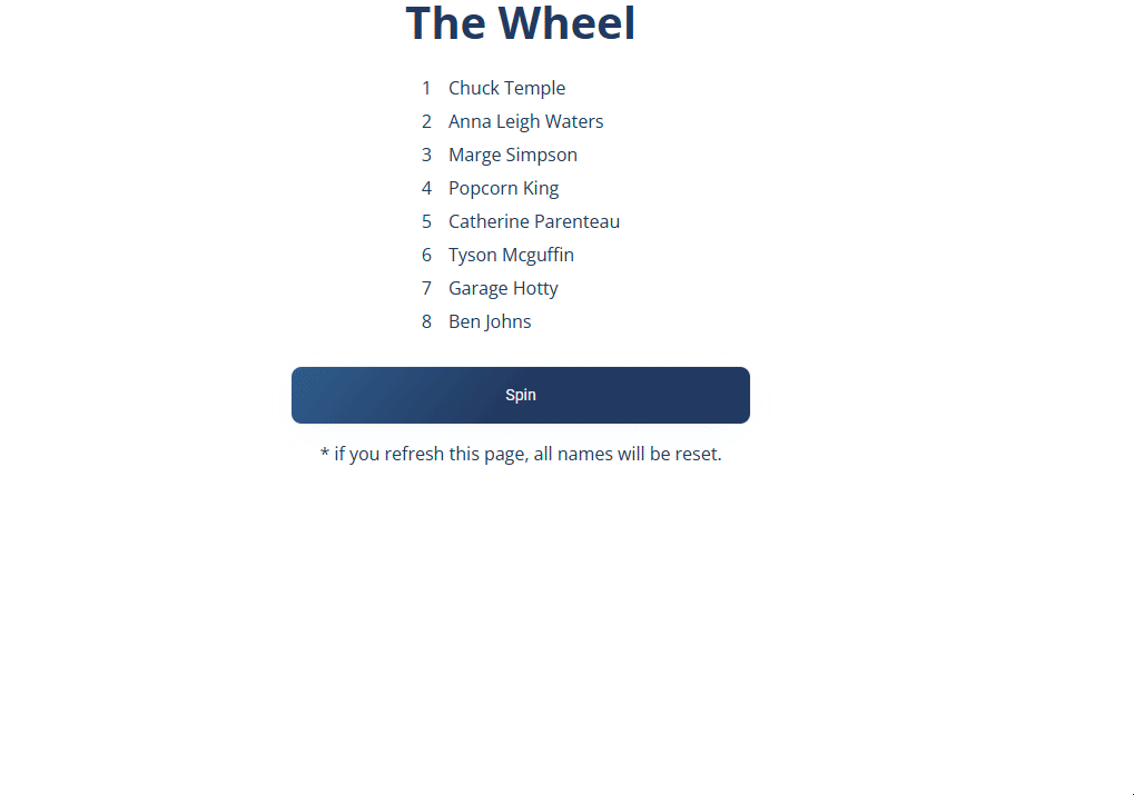 The Wheel app spinning to select a random attendee